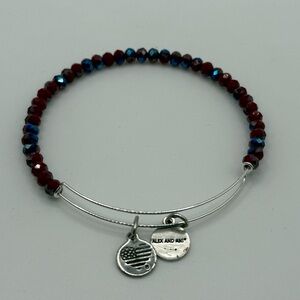 Alex and Ani Red and Blue AB Beaded Bangle Bracelet Silver